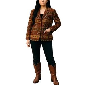 Silverado Women’s Southwestern Aztec Brown, Red & Gold Tone NWOT Blazer Size: L